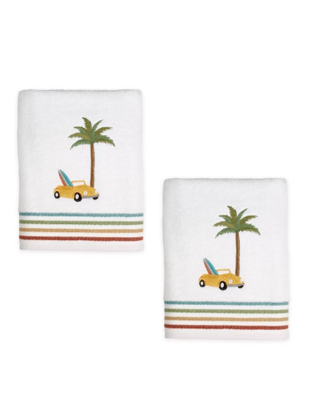 2 SKL Surfs Up Bath Towels Volkswagen Convertible Beetle Car SURFBOARD Palm Tree
